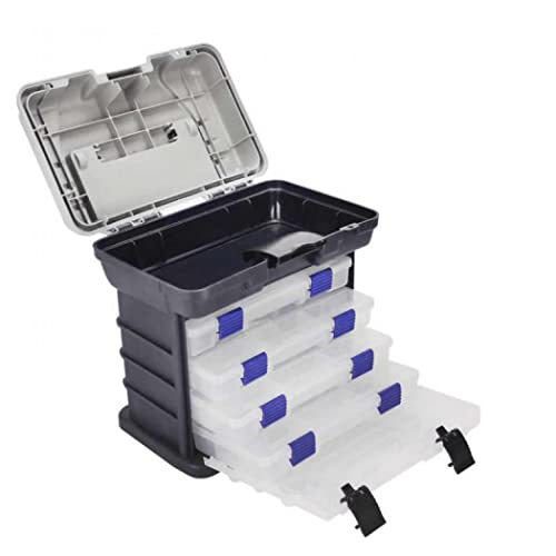 GaUmiME フィッシングボックス 4段式 小型 軽量 タックルボックス 小さめ 釣り具ケース ツールボックス ツールケース 整理トレイ 仕切り付き 収納ボックス 道具整理 ツール収納ボックス 釣りフック・小物・ネジ・パーツ (グレーB)